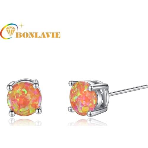 BONLAVIE Opal Round Zircon Earrings 6mm Four-claw Earrings Multicolor Earrings Women Jewelry