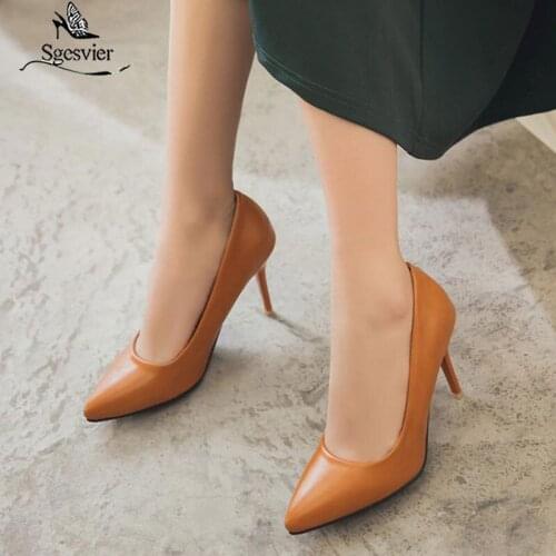 SGESVIER Brand Pumps Shoes Woman Spring New Arrivals Single Shoes Thin High Heels Slip On Pointed Toe Women Shoes Female OX289