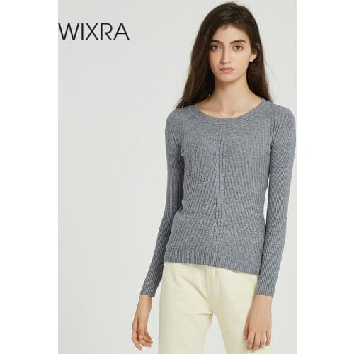Wixra Women Sweater 2019 Solid Female O Neck Warm Ladies Slim Knitted Ribbed Sweaters Pull Jumpers Autumn Spring