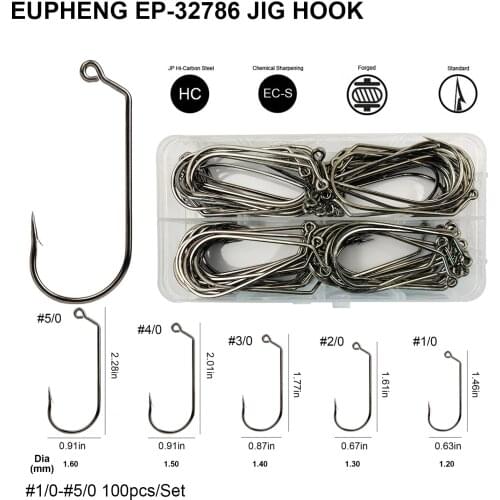 100pcs Eupheng EP- 32786 120 Degree High Carbon Steel Jig Lure Fishing Hooks Black Nickle Color Fishing Hook L