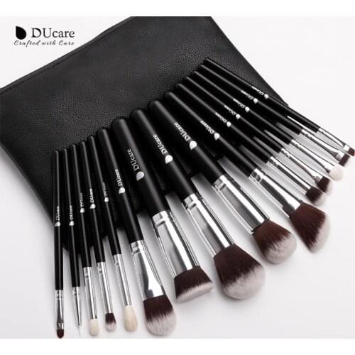 DUcare 15pcs Black Makeup Brushes Set Synthetic Hair Powder Foundation Eyeshadow Professional Make Up Brush with Cosmetic Bag