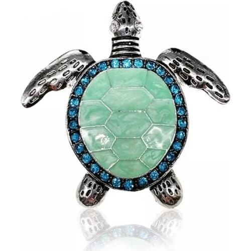 10pcs 48mm Cute Rhinestone Green Enamel Sea Turtle charm Silver-Tone Animal pendant