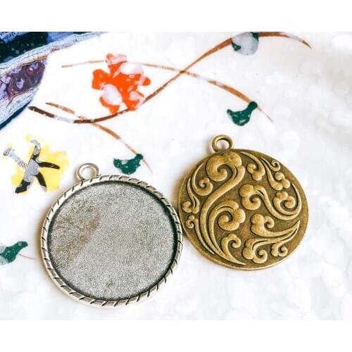 5pcs/lot 30mm Necklace Pendant Setting Antique Bronze Silver Glass Cabochon Blank Base Supplies for Jewelry Finding