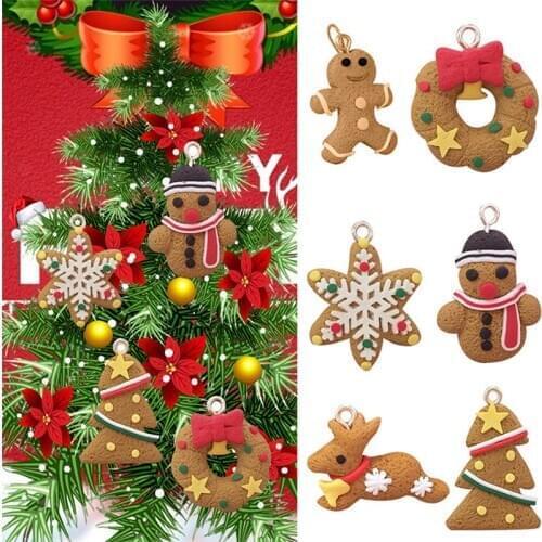 6 Pcs Gingerbread Man Christmas Ornaments Deer Snowman Chrismas Tree Pendant Decoration New Year Decor Navidad Party Supplies
