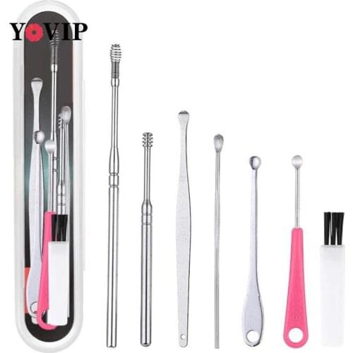 7Pcs/set Ear Wax Pickers Wax Remover Curette Ear Pick Cleaner Ear Cleaner Spoon Care Ear Clean Tool Stainless Steel Earpick