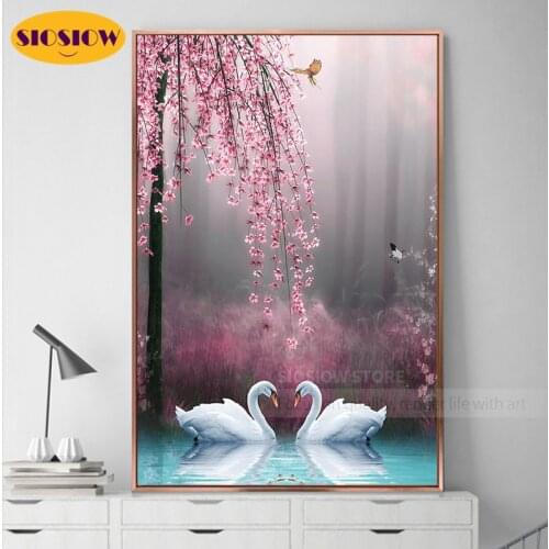 5D DIY Diamond Painting Swan Flowers Animal Cross-Ctitch Full Square Round Drill 3D Mosaic Embroidery Valentines Day Love Gifts