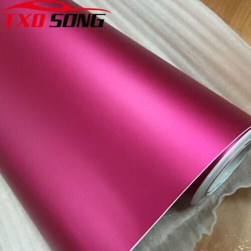Satin Rose Red Matt Metallic Vinyl Film Chrome Metallic Car Wrap Foil With Air Release Sticker Film Motorcycle Wrapping Decal