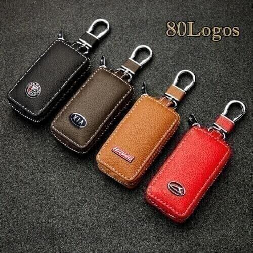Leather Car Key Case With Car Logo Cover For SEAT Ateca Altea Toledo Leon Cupra Smart Key Remote Zipper Cover Keychain