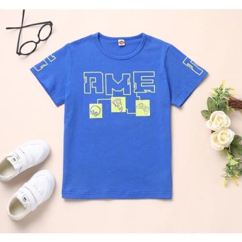 Childrens Clothing Boy T-shirt 2021 Summer Short Sleeve Casual Sports Style Clothes Cotton Blue Oversize T-shirts For Teen