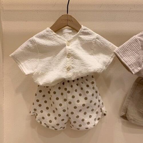 Childrens Small Childrens V-neck Pleated Top Boys and Girls Korean Thin Summer Short Sleeve