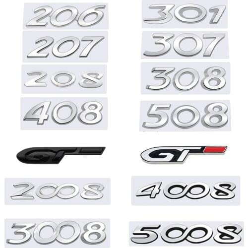 Chrome Silver Metal Stickers Car Front Rear Trunk Body Emblem For Peugeot GT 206 207 208 301 307 308 408 508 2008 3008 4008 5008