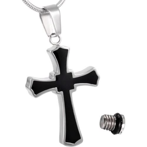 IJD8023 Cool Men Cross Pendant Two Tone Cremation Necklace 316L Stainless Steel Funeral Jewelry Keepsake Ashes Container Locket