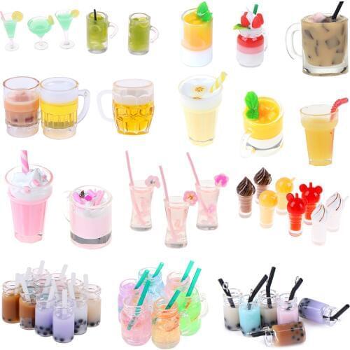 Mini Milkshake Ice Cream Lemon Milk Fruit Tea Water Cup Strawberry Banana Miniatures Dollhouse Accessories Cups Kitchen Toys