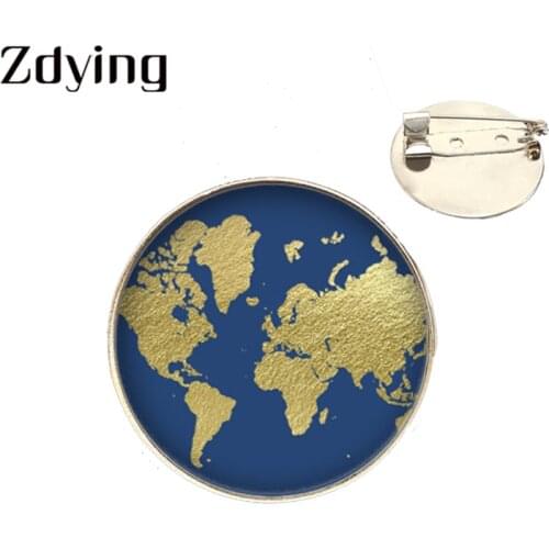 ZDYING New Arrival World Travel Earth Map Pins Brooches Badge Fashion Glass Cabochon Picture Dome Backpacks Pins WP006