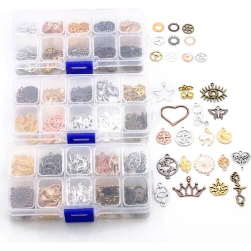 1Set 10 Color 10 Styles Mix Random Animal Plant Pendant Connector Charm Steampunk Gear With Box Material For DIY Jewelry Making