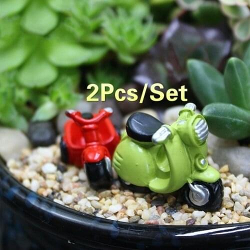2 Pcs / Set Resin Mini Motorcycle Miniature House Fairy Garden Micro Landscape Home Garden Decoration Plant Pots Bonsai Craft