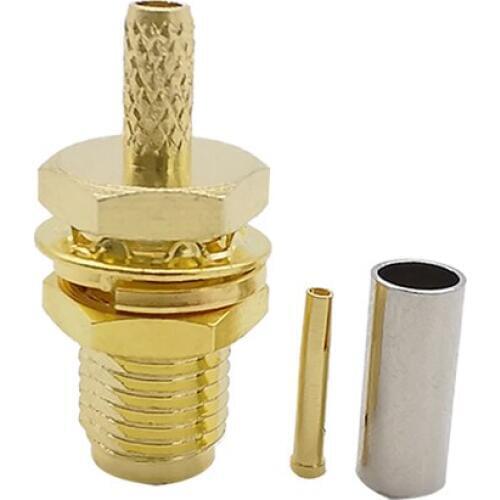 Gold-Plated SMA Connector SMA Female Jack Center Nut Bulkhead Crimp for RG174 RG316 LMR100 Cable