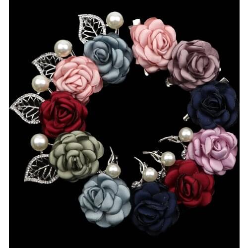 Romantic Wedding Brooch Handmade Cloth Art Fabric Flower Small Rose Bouquet Bride Groom Corsage Pin Women Mens Suit Accessories