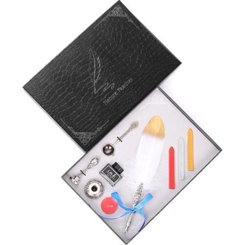 1Set New Calligraphy Feather Dip with 5 Nib Gift Quill Pen Writing Ink Set Gift Box Wedding Fountain Pen Design