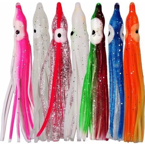 10pcs/Bag 8cm Soft Plastic Octopus Fishing Lures For Jigs Mixed Color Silicone Squid Skirts Octopus Artificial Jigging Bait