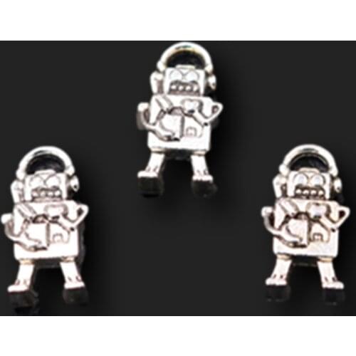 15pcs Silver Plated Cute 3D Robot Pendants Retro Bracelet Earrings Metal Accessories DIY Charms Jewelry Crafts Making 18*9mm
