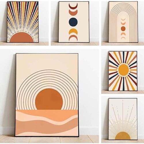 Modern Minimalist Sun Moon Canvas Painting Abstract Line Geometric Pattern Poster Living Room Bedroom Art Decoration Pictures