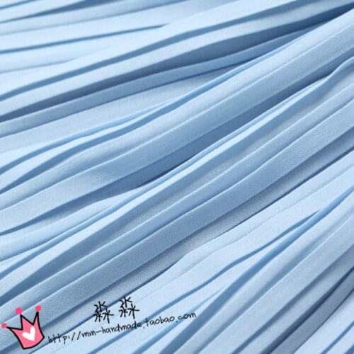 1psc The new summer light blue pearl yarn cloth blue spiral pleat Pleated Chiffon Skirt fabric crushed(pleated 0.5m)