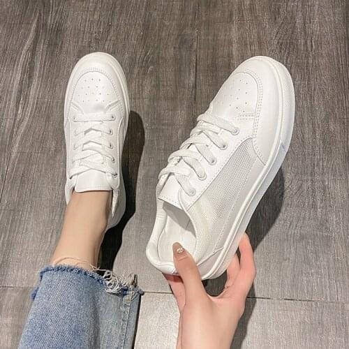 Thin Mesh Breathable Flat Bottom Comfortable Ladies White Shoes Casual Sports Shoes Summer New Trend