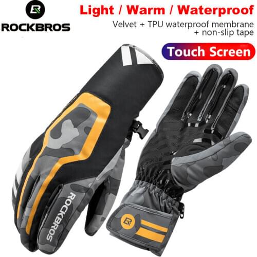 ROCKBROS Warm Cycling Gloves Winter Windproof Waterproof Anti-slip Motorcycle MTB Gloves Men TPU Touch Screen Electric Bicycle
