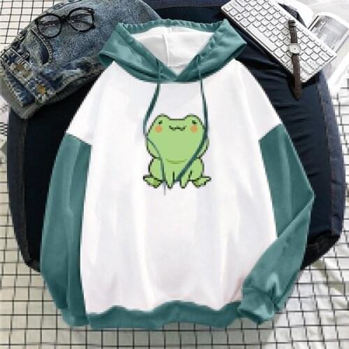 Y2k Hooded Sweatshirts Women Frog Cartoon Hoodie Womens Sweatshirt Hoodies Ladies Long Sleeve Casual Warm Pullover Clothes