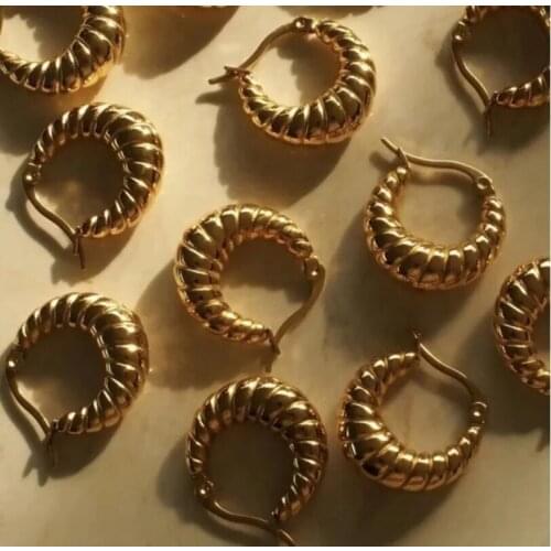 Women Necessory Splendid Stainless Steel Unique Circle 18K Gold Solid Croissant Surface Hoop Earrings High Qualified Jewelry