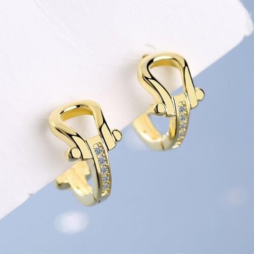 Womens New Fashion Horseshoe Ear Buckles Geometric Hoop Earrings Shiny Crystal Hollow Huggie Charm Earring Piercing Jewelry