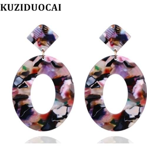 Kuziduocai New Fashion Jewelry 8 Colors Punk Acetate Fibre Plate Circle Geometric Statement Drop Earrings For Women Brincos 1984
