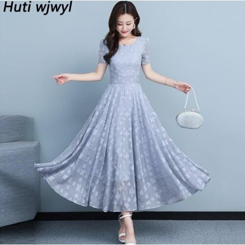 High Quality Vintage Casual Plua Size Midi Sundress 2021 Summer New Chiffon Beach Maxi Dress Elegant Women Bodycon Party Vestido