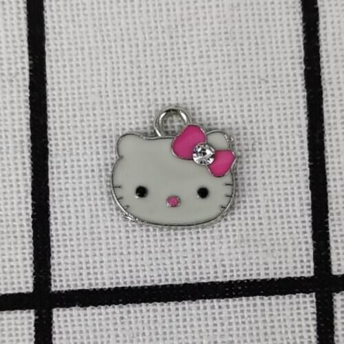 100Pcs/Lots Silver Plated Enamel Kitty Charms Pendants