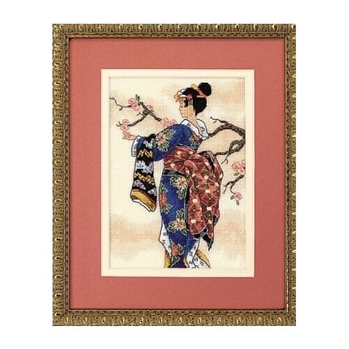 14/22/25ct Counted Cross Stitch Kit MAI Geisha and Sakura Japanese Woman Girl Lady dim 6760 06760