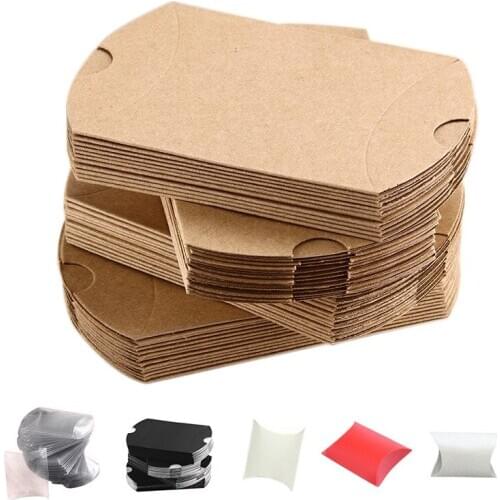 52pcs Wedding Favor Box Cute Paper Pillow Party Favour Gift Cake Candy Bag Brown