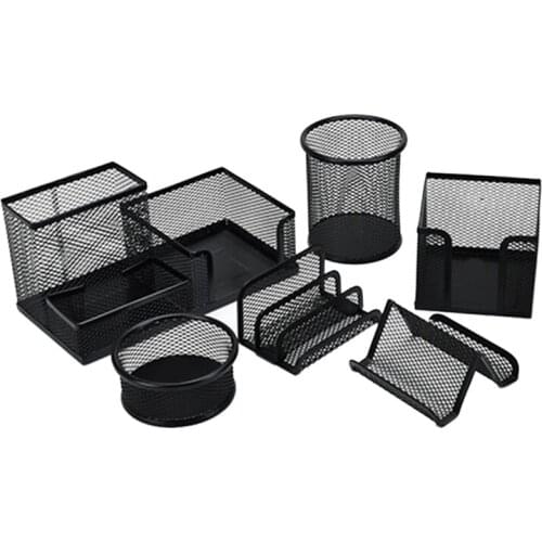 6PCS/Set Metal Desk Organization Pen Holder Organizer Office Pencil Holders Multifunctional Storage Black Metal Mesh