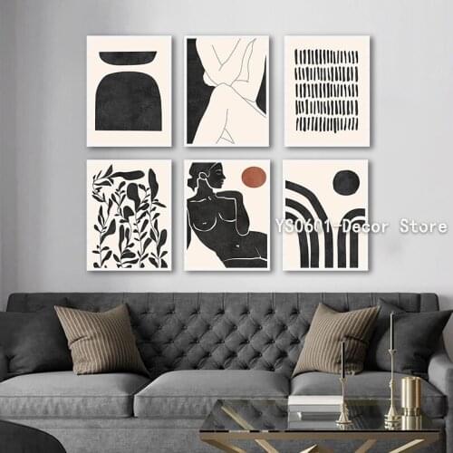 Abstract Woman Line Drawing Minimalist Geometric Wall Art Canvas Painting Posters and Prints Pictures Home Room Decor (No Frame)