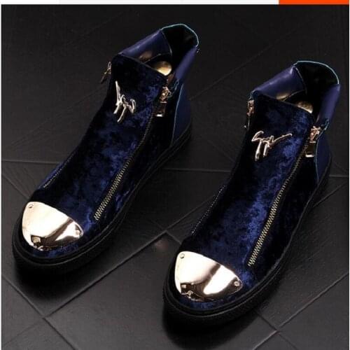 Men Fashion Casual Ankle Boots Spring Autumn Flock Metal Decoration Riding Boots High Top Hip Hop Shoes da65