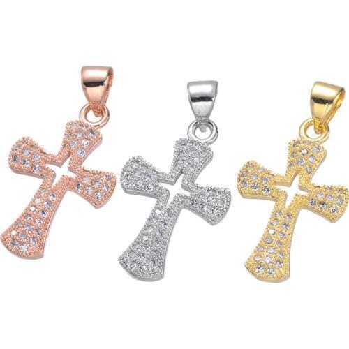 Breloque Copper With Zirconia Rhinestone Jesus Christ Cross Pendant Charms For Women Men Necklace Bracelet Making Findings