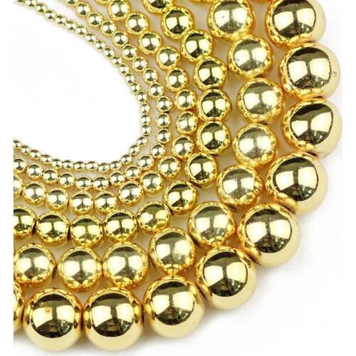 YHBZRET 18 gold color Hematite beads Natural Stone 2/3/4/6/8/10mm Loose beads Jewelry Making bracelets&necklace DIY Accessories