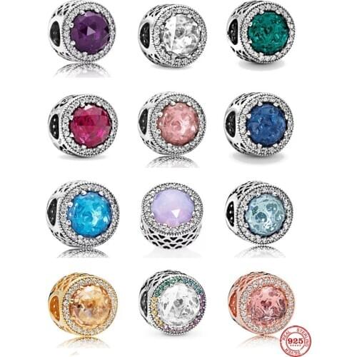 Original 925 sterling silver Sparkling Clear white pink blue purple red beads Fit Pandora Bracelets Necklaces for Women Making