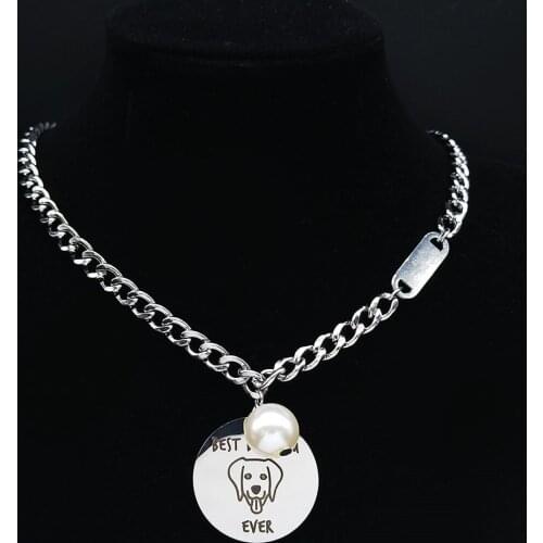 Hip Hop Best Dog Stainless Steel Pearl Necklaces Silver Color Animal Chain Necklace Jewelry chaine acier inoxydable N101S01
