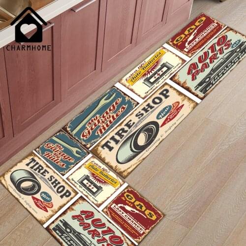 CHARMHOME 2Pcs/Set Retro Poster Design Car Tool Long Kitchen Mat Carpet Floor Mats Home Entrance Doormat Bedroom Living Room Rug