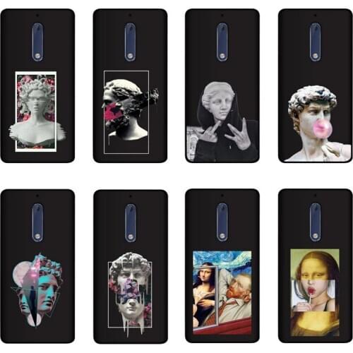 QAQsam Soft TPU Silicone For Nokia 5 5.1 Plus X5 Case Back Cover Cartoon Statue Abstract Art Painted Cases