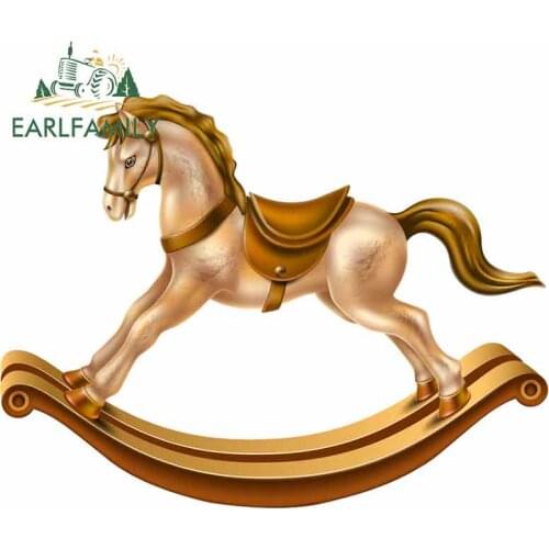 EARLFAMILY 13cm x 10.1cm for Rocking Horse Golden Marble on Wood Car Stickers and Decals Vinyl Car Sticker Suitable for VAN RV