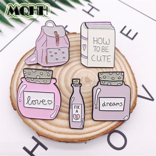 Cartoon Pink Series Enamel Brooch Love Drift Bottle Dreams Bag Shoulder Bag Book Alloy Badge Shirt Bag Pin Jewelry Gift For Kid