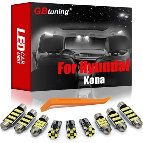 GBtuning Canbus LED Interior Light Kit 12PCS For Hyundai Kona ( 2017-2021 +) Car Map Dome Ceiling Reading Trunk Lamp Accessories