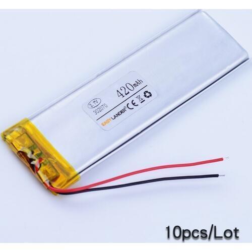 10pcs/Lot 302070 3.7V 420mAh Rechargeable li Polymer Li-ion Battery For mp3 mp4 DVR GPS PDA E-book bluetooth speaker 291971